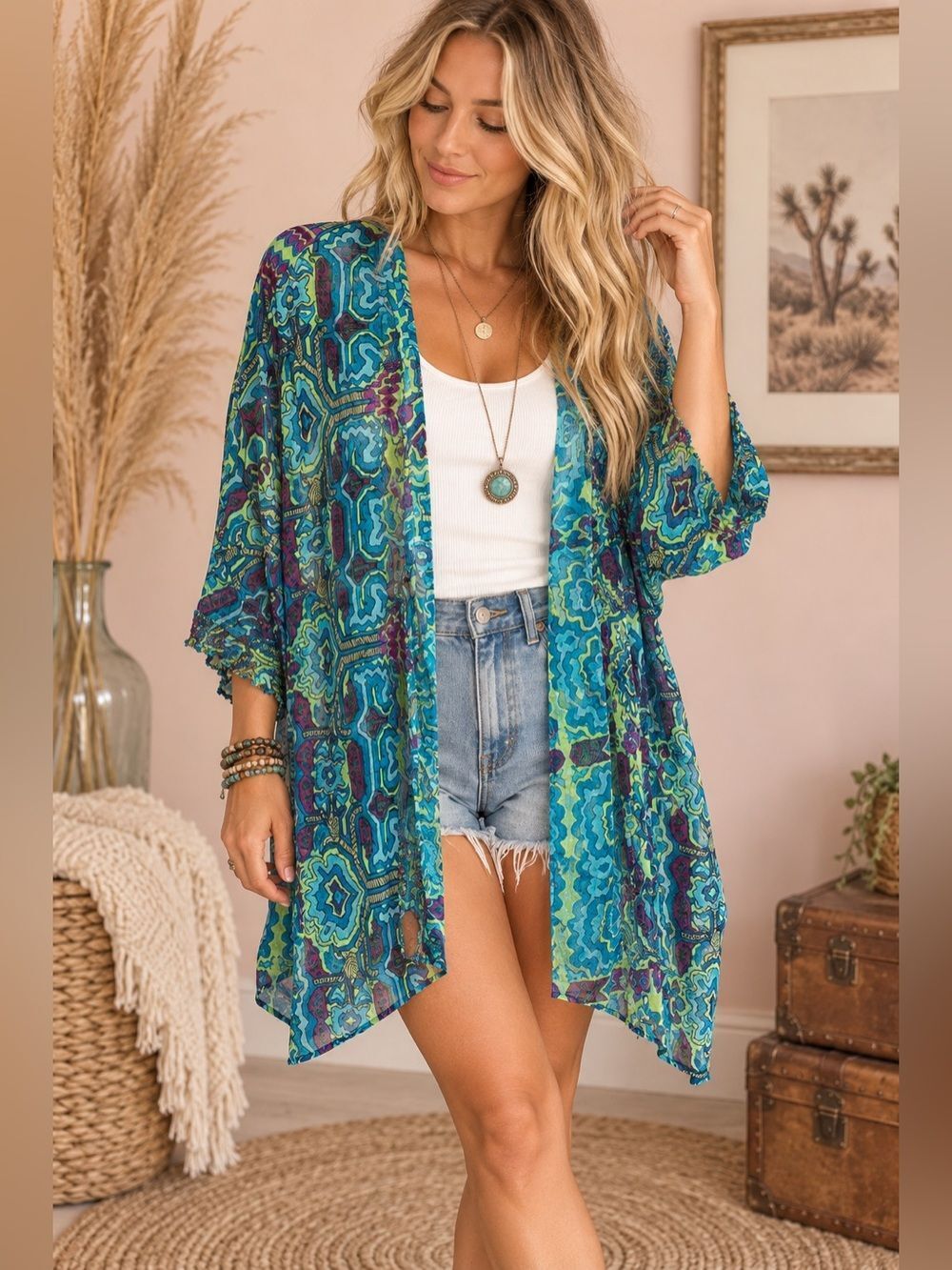 Arnhem Turquoise and Green Kimono Cardigan